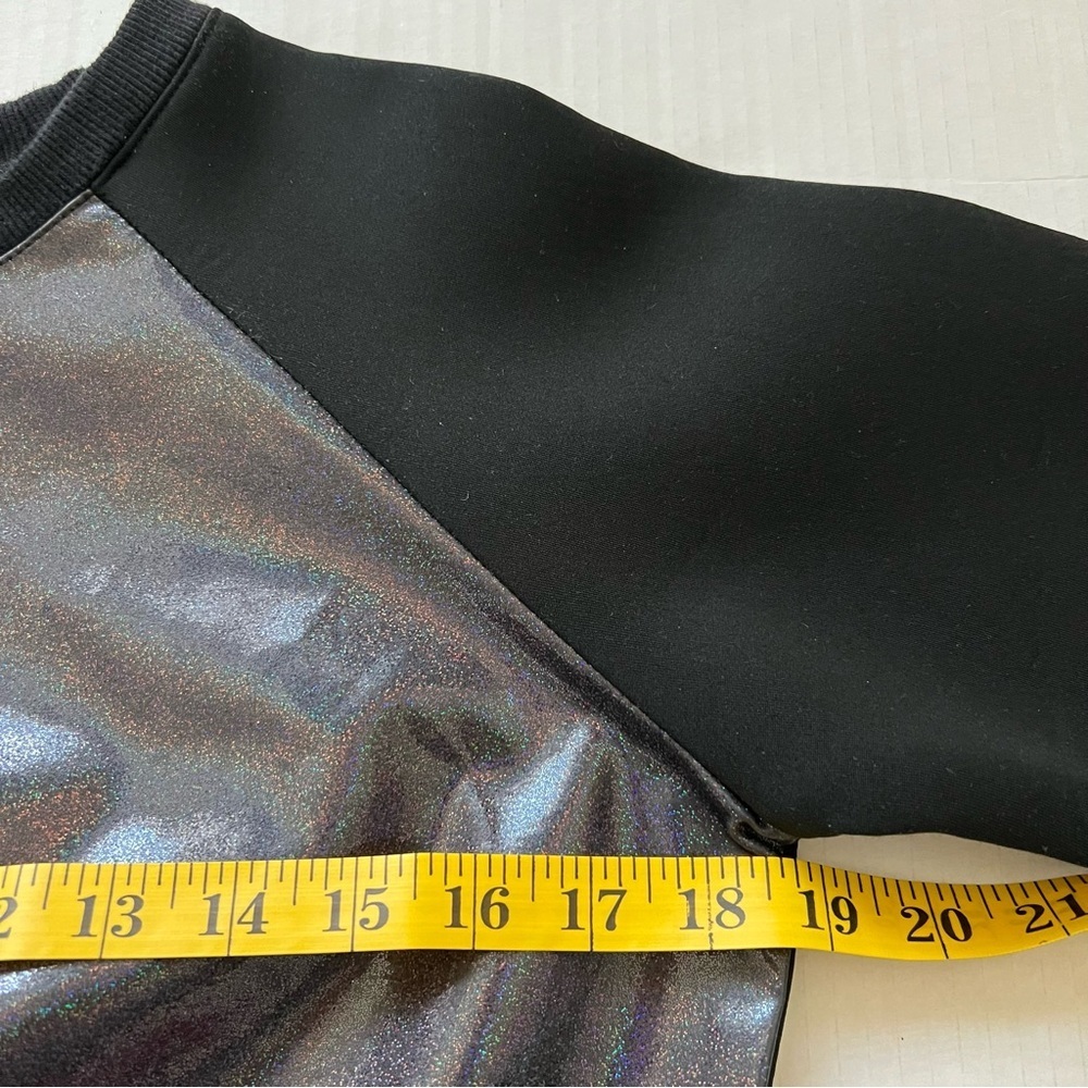 UNIF Black Holographic Neoprene Crop Sweatshirt Grunge Y2K Goth Small - Picture 15 of 16
